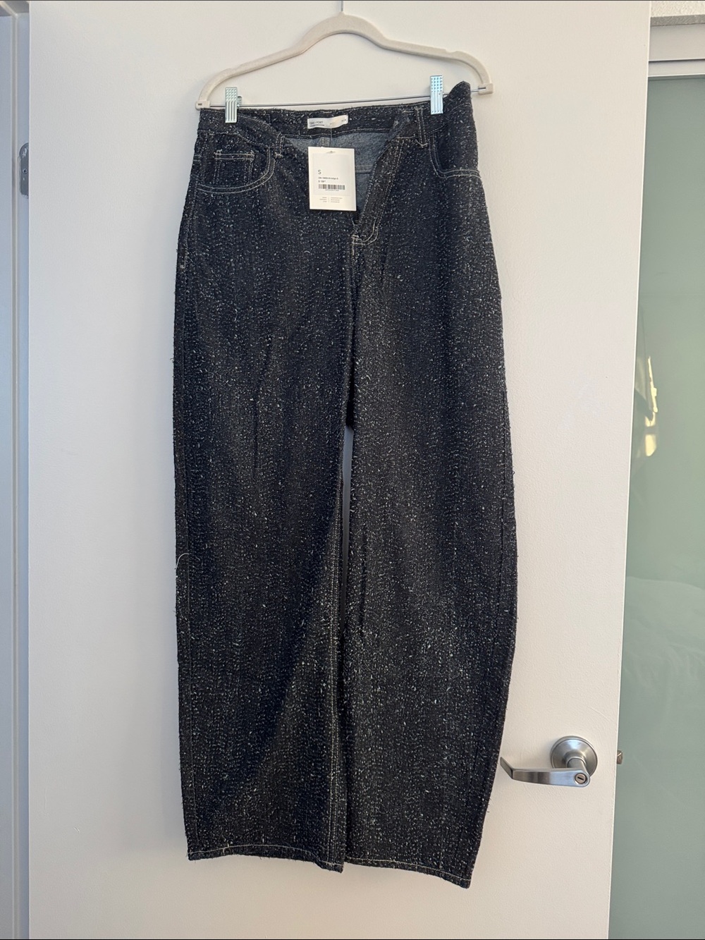 OAK + FORT mid rise barrel leg boucle Wide Leg Sparkle Black Women's Jeans